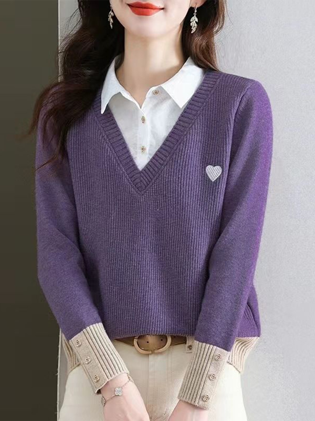

StyleCast Women V-Neck Pullover, Purple