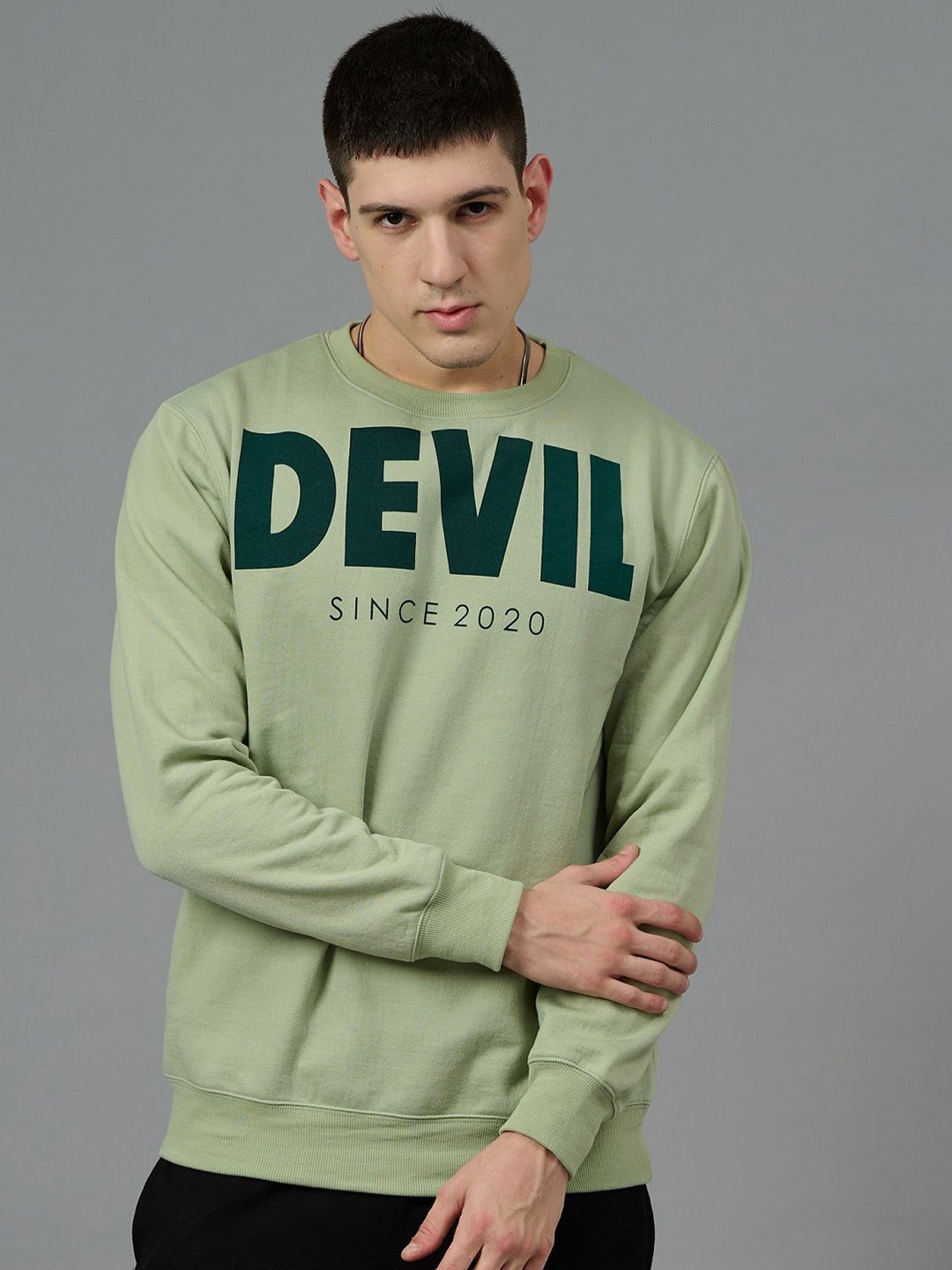 

GO DEVIL Men Printed Woolen Winter Sweatshirt, Sea green