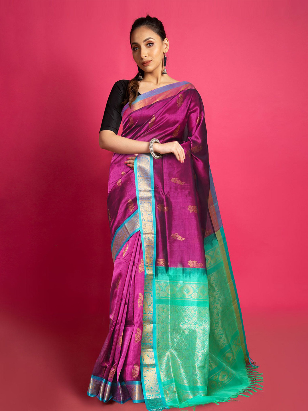 

Unnati Silks Woven Design Zari Handloom Kanjeevaram Saree, Pink