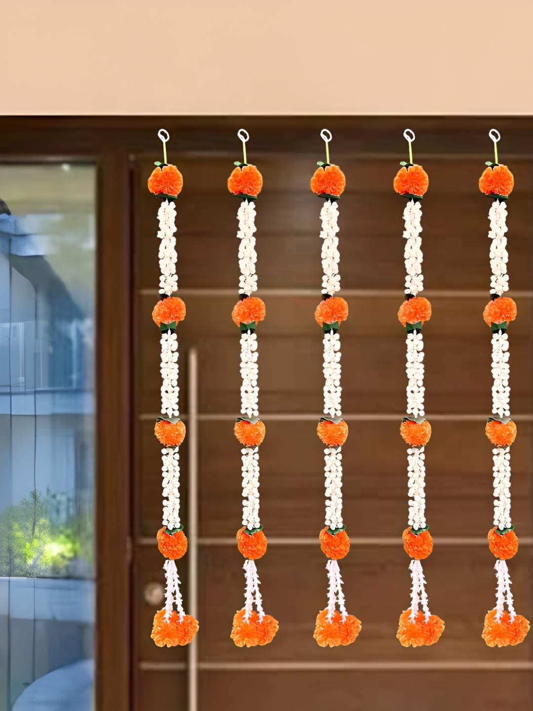

iHandikart White & Orange Colored 5 Pieces Hanging Marigold Garlands