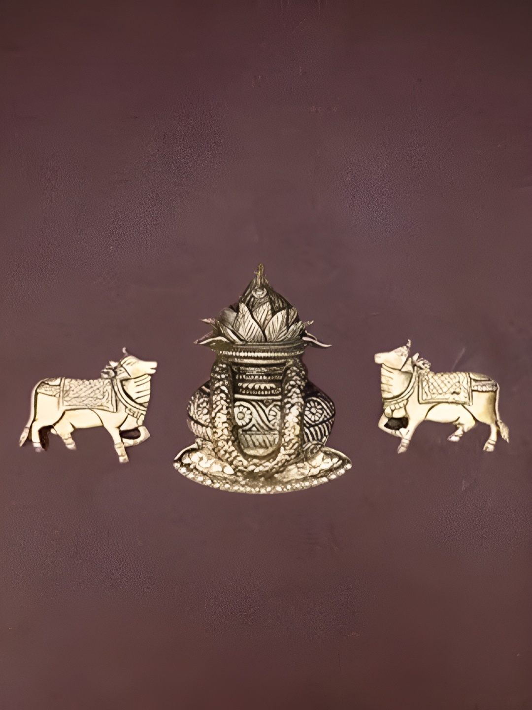 

The Advitya Brass Kalash With Two Cows Figurine Wall Hanging, Gold