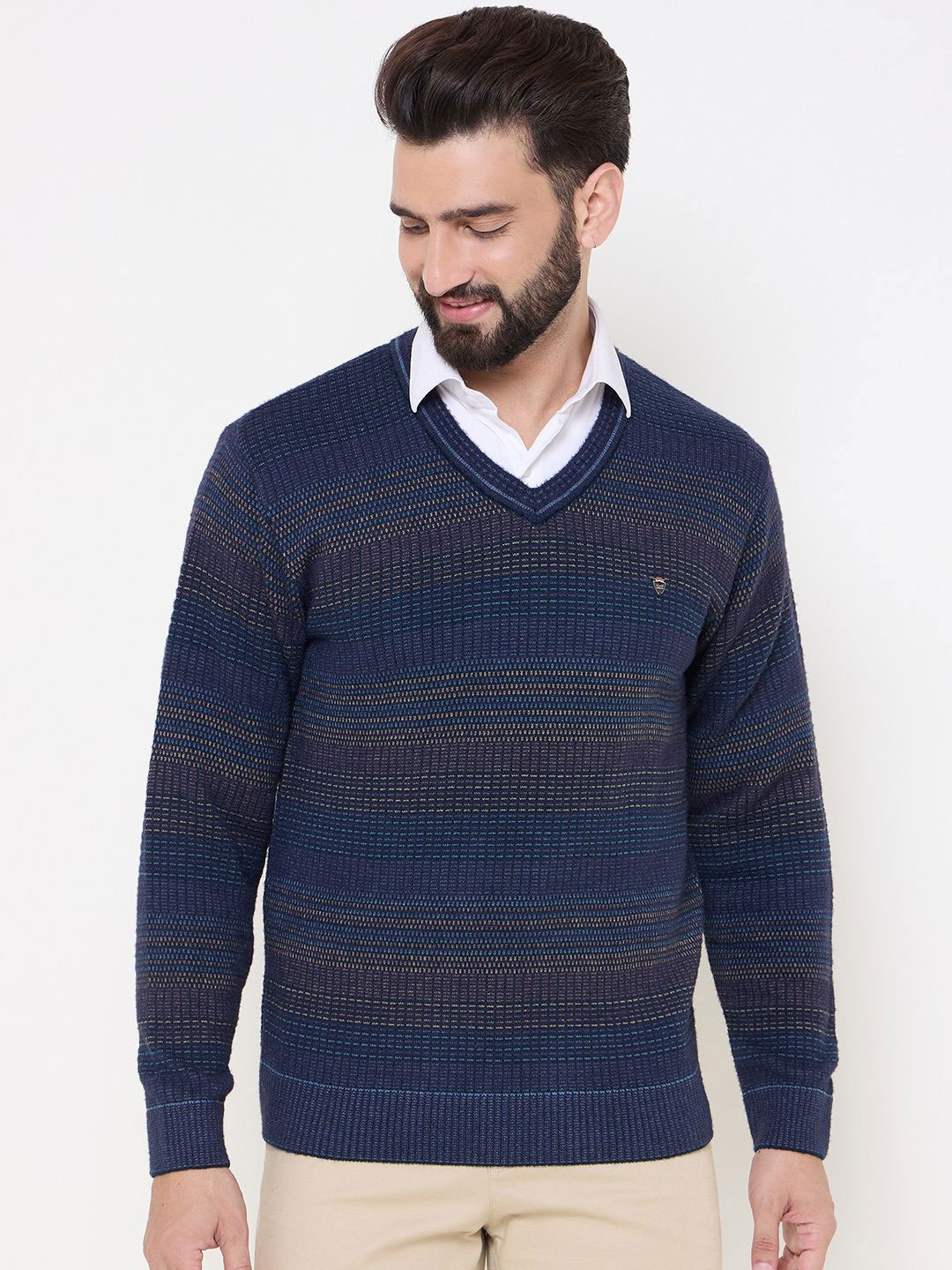 

Duke Men Striped V-Neck Pullover, Blue