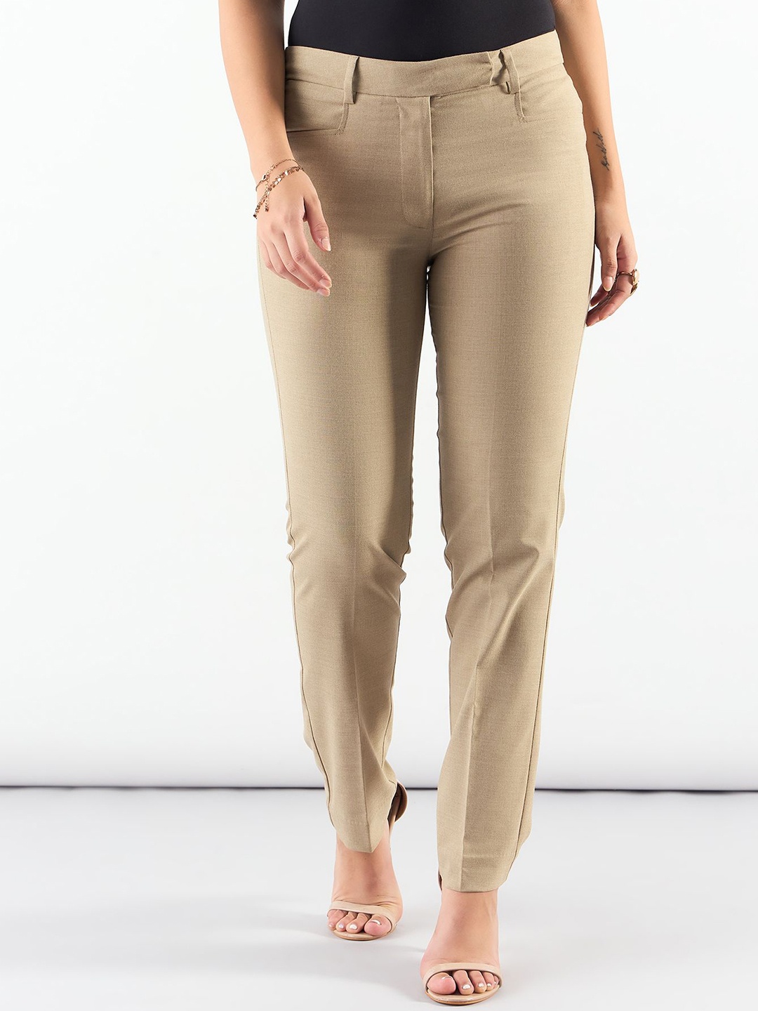 

PowerSutra Women Solid Skinny Fit Regular Trousers, Beige