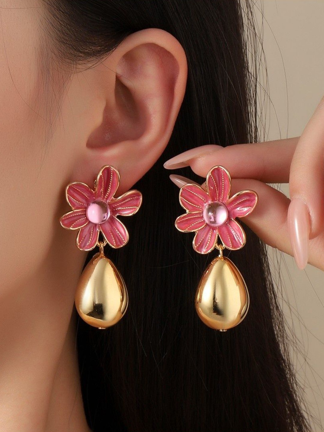 

SALTY Floral Shaped Stone Studded Drop Earrings, Gold