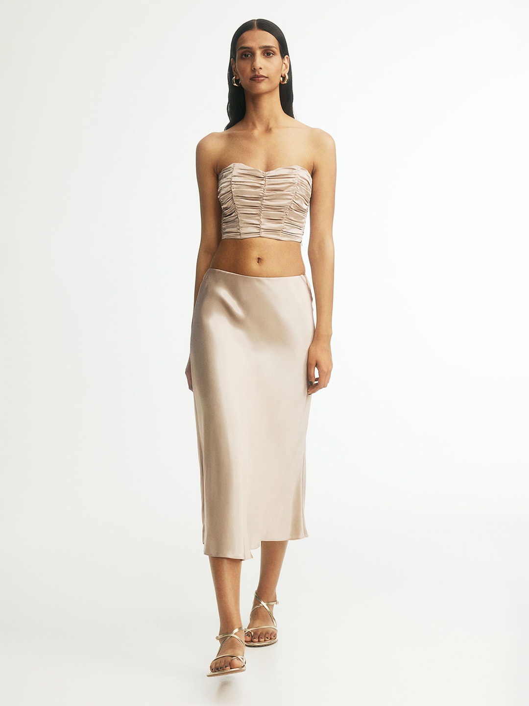 

H&M Women Satin Bustier Top, Beige