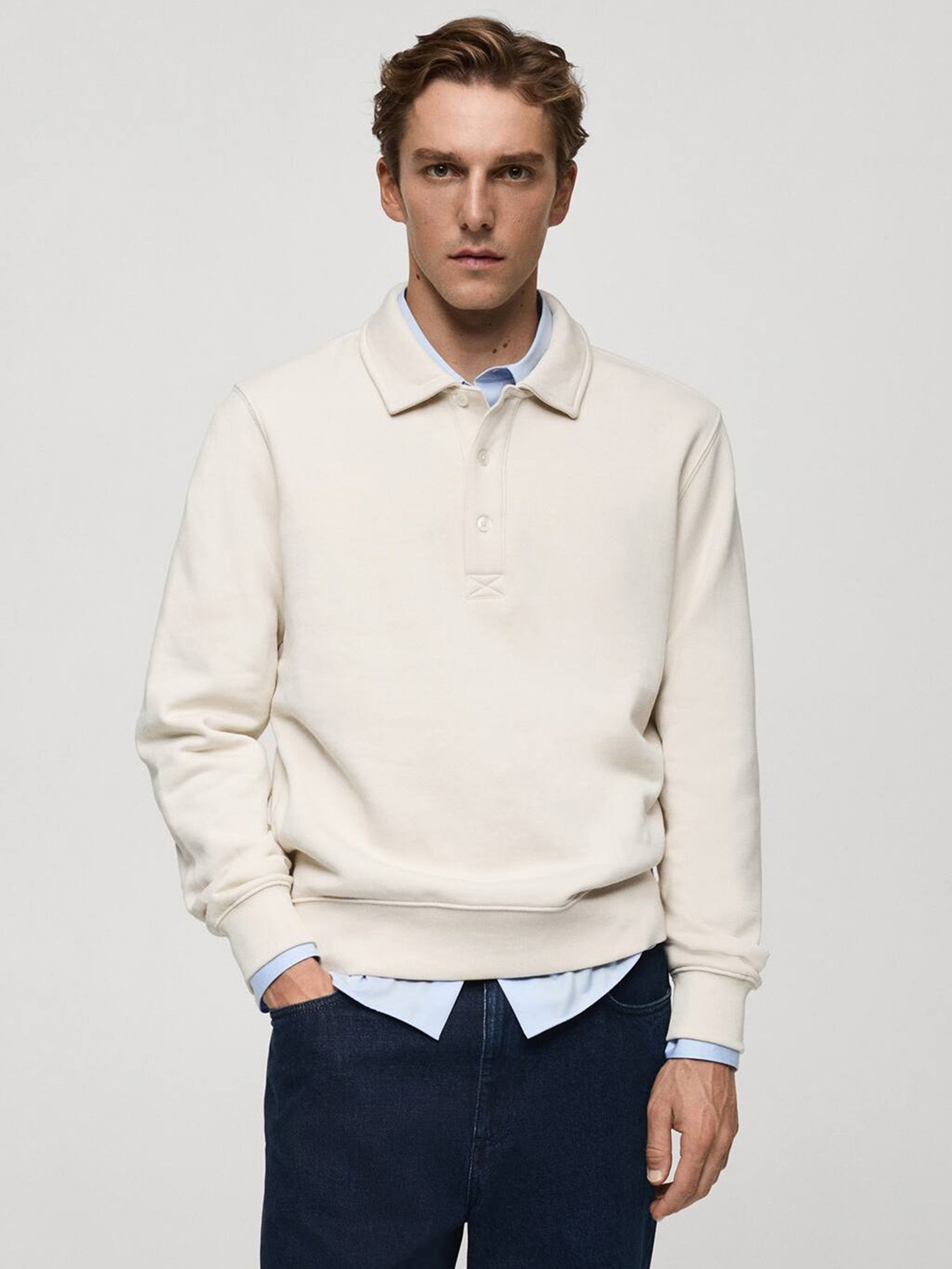 

MANGO MAN Solid Sweatshirt, Off white