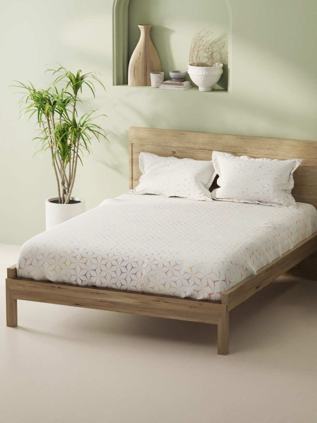 

BIANCA Aurellia Off White Printed Cotton 144 TC King Fitted Bedsheet Set 1.98 x 1.83m