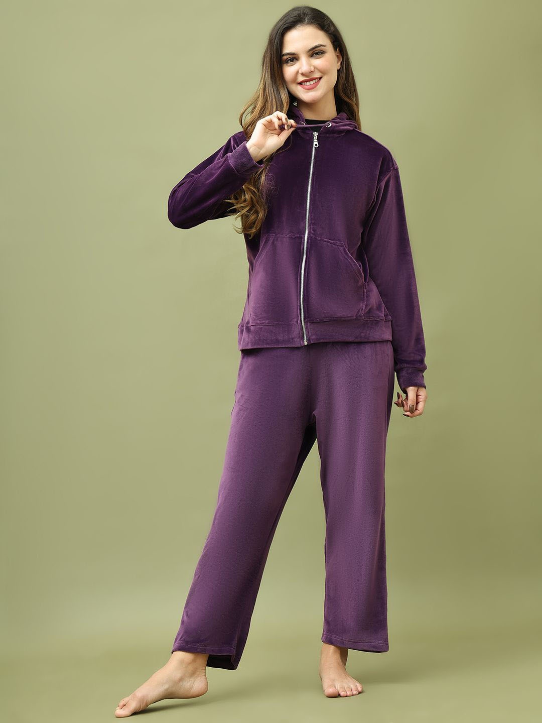 

TAG 7 Women Solid Winter Wear Night suit, Purple