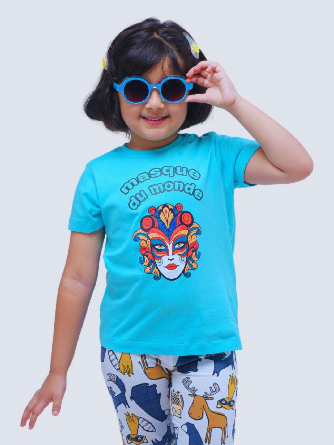 

allorio kids Girls Graphic Printed Round Neck Pure Cotton T-shirt, Blue