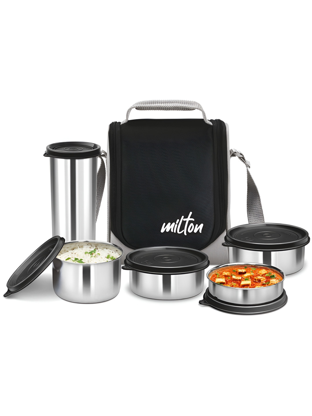 

Milton Tasty 4 Insulated Black Stainless Steel Lunch Box 4 Containers and Tumbler 530ml