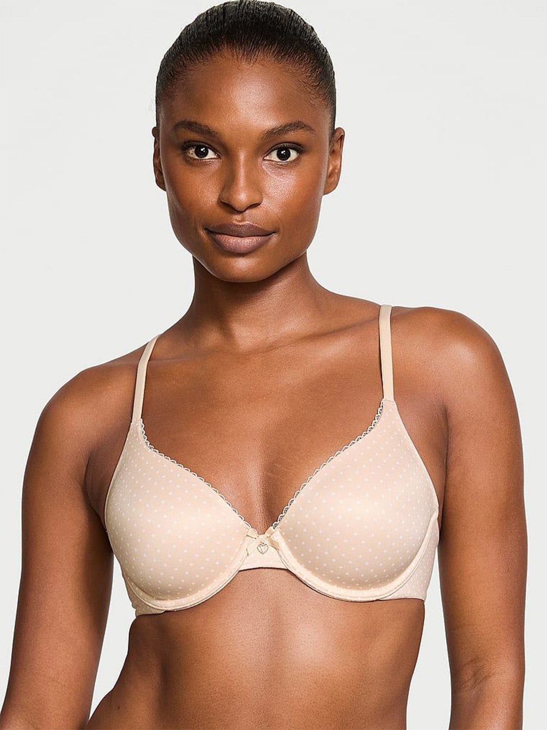 

Victoria's Secret Women Polka Dots Printed Full Coverage Underwired Lightly Padded Bra, Cream