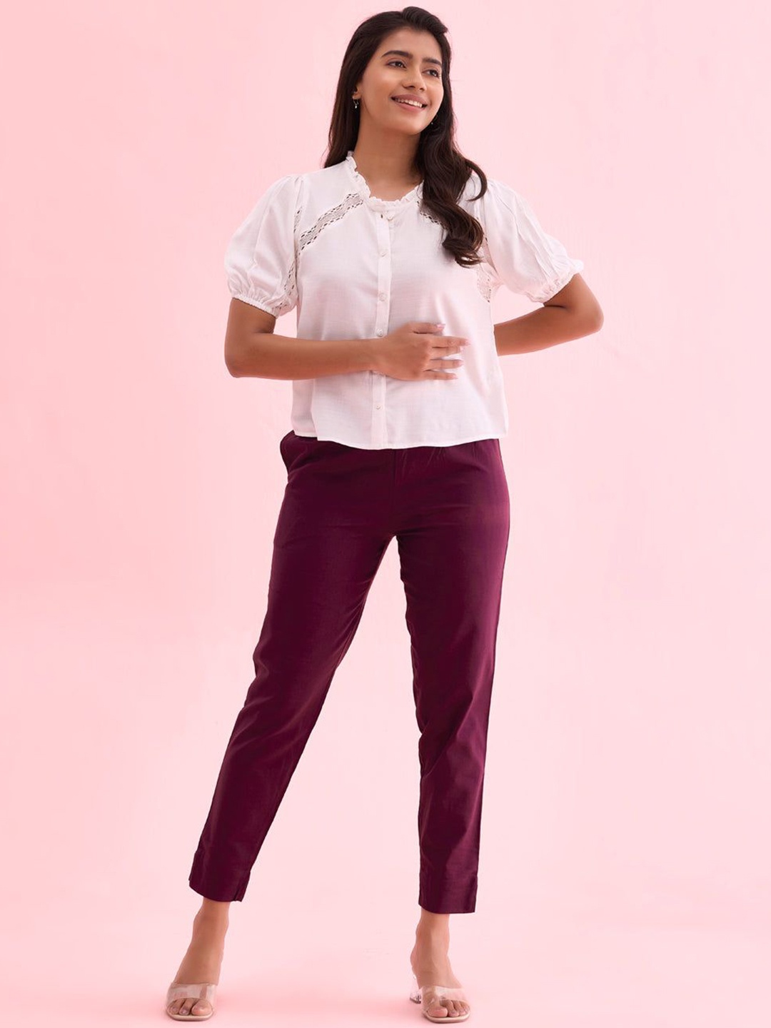 

IndianRang Women Mid-Rise Relaxed Straight Leg Trousers, Purple
