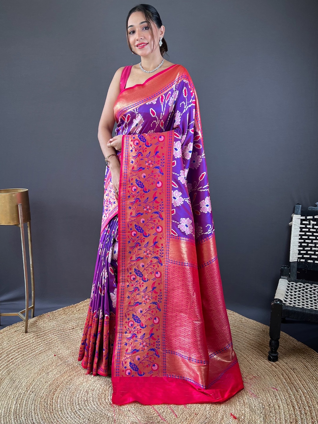 

STAVA CREATION Woven Design Zari Gadwal Saree, Purple