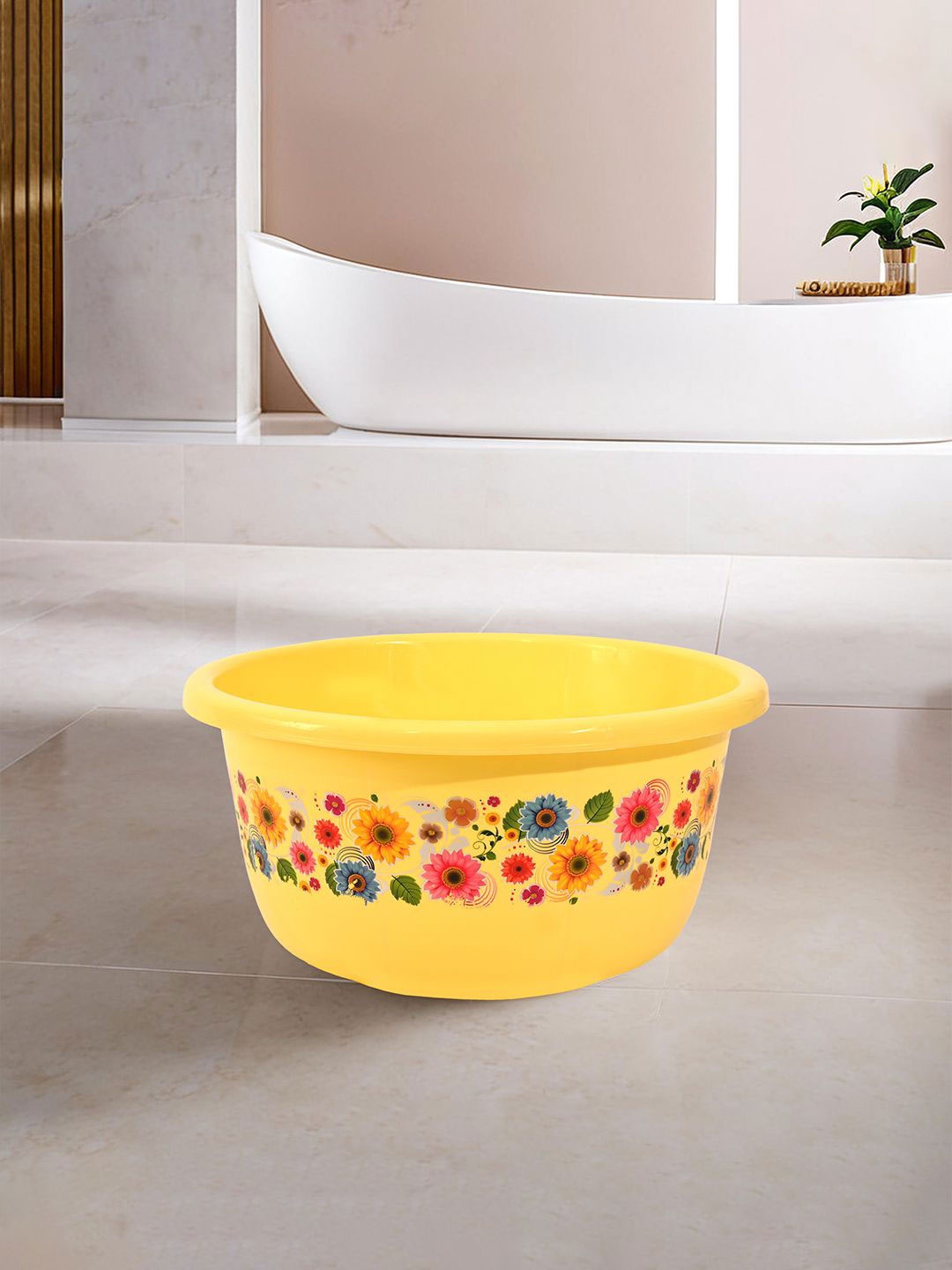 

Kuber Industries Yellow & Blue 6 Pieces Floral Printed Bath Tubs 40 L Each