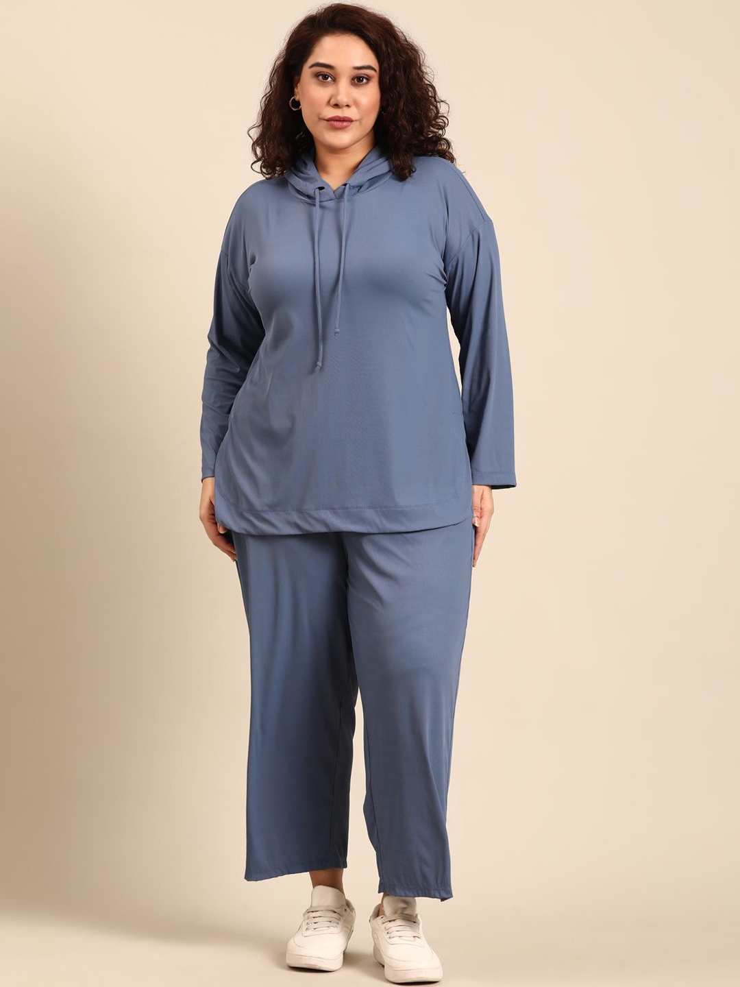 

The Pink Moon Plus Size Hooded Sweatshirt With Palazzos, Blue