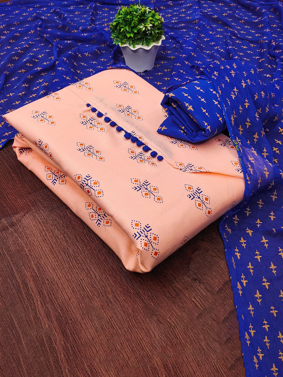

MANVAA Ethnic Motifs Printed Unstitched Dress Material, Peach