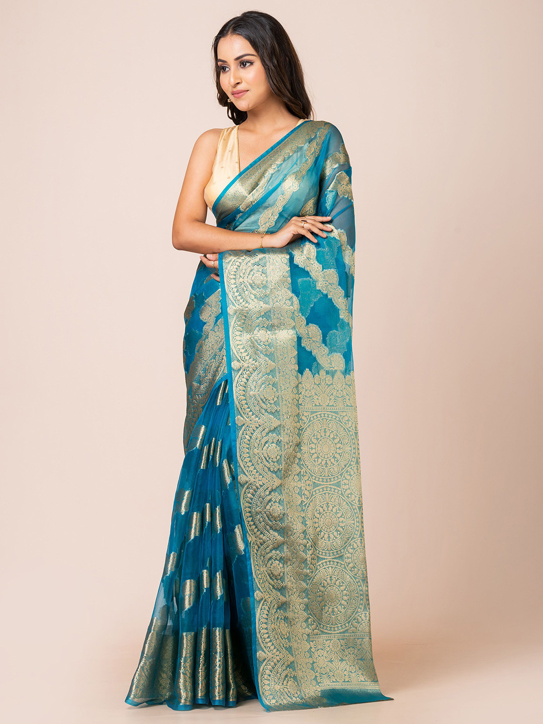 

KAVVYA Woven Design Zari Organza Banarasi Saree, Blue
