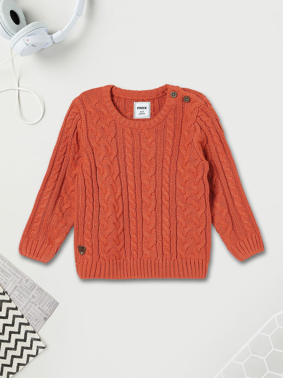 

max Boys Cable Knit Pullover, Orange