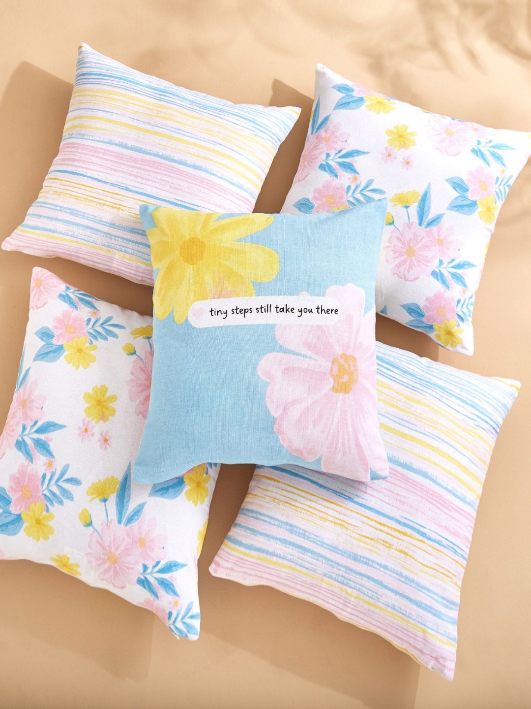 

Home Centre Blue & Yellow Set of 5 Floral Square Cushion Covers