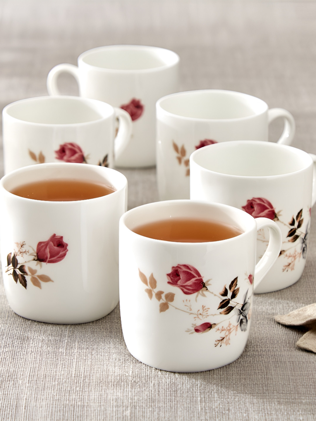 

Home Centre White & Rose Floral Printed Bone China Glossy Mugs Set of Cups and Mugs