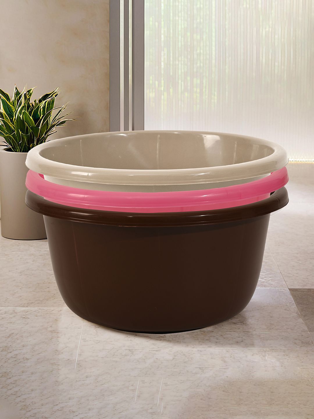 

Kuber Industries Brown & Pink 3 Pieces Classic Matte Bath Tub