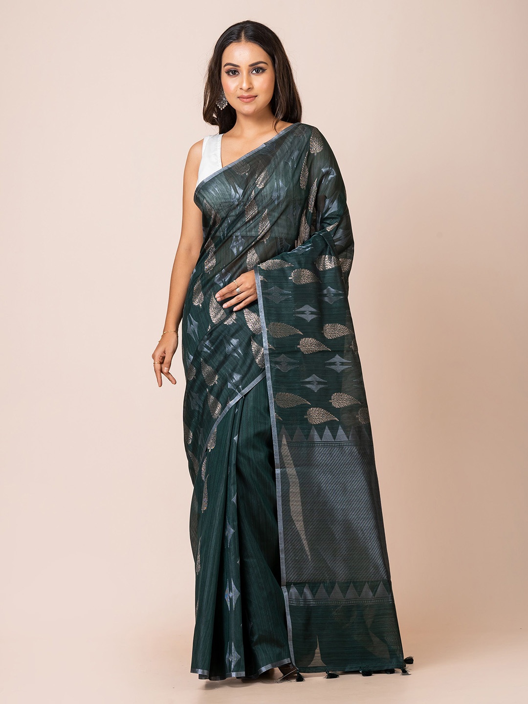 

KAVVYA Woven Design Banarasi Saree With Blouse Fabric, Green