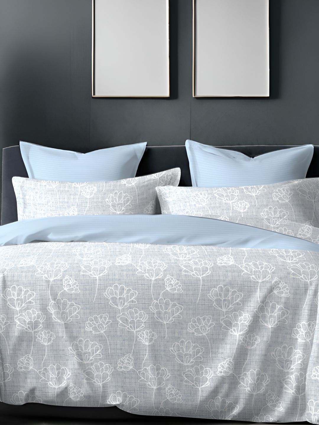

Sleeping Owls- because your sleep matters White & Grey Floral 186 TC Queen Bedsheet with 2 Pillow Covers