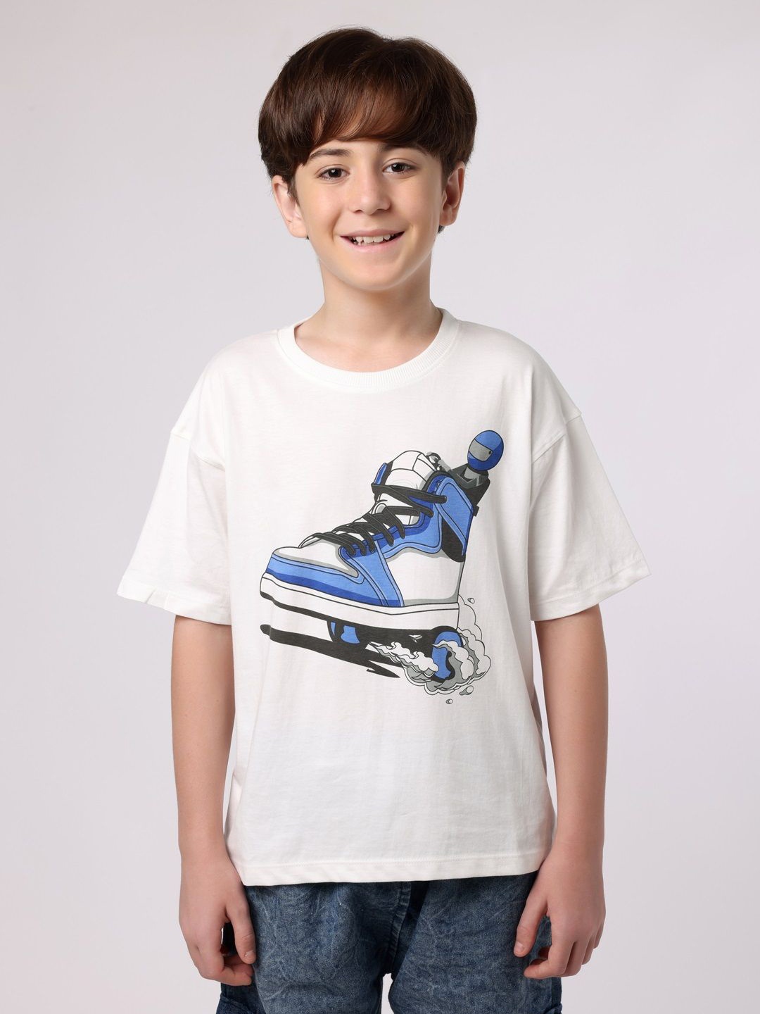 

Wakia Boys Graphic Printed Round Neck Organic Cotton Oversized T-shirt, Off white