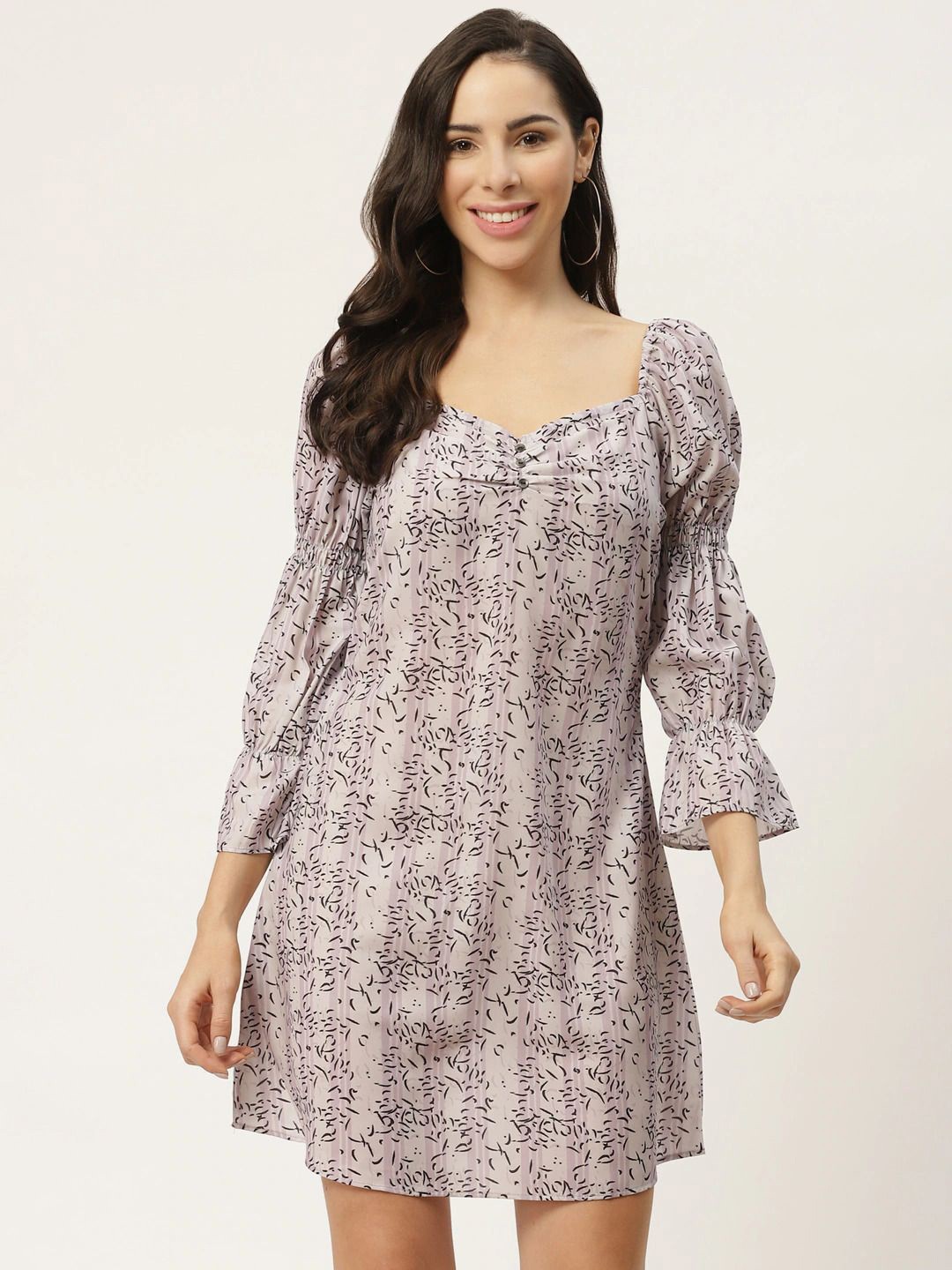 

MELOSO Women Animal Printed Puff Sleeve Fit & Flare Dress, Lavender