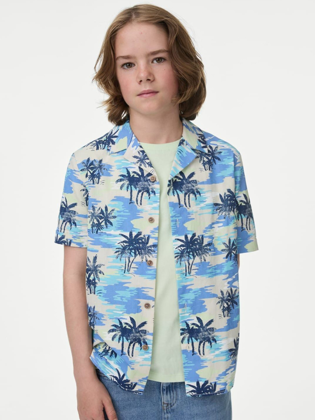 

Marks & Spencer Boys Spread Collar Floral Printed Cotton Casual Shirts, Beige