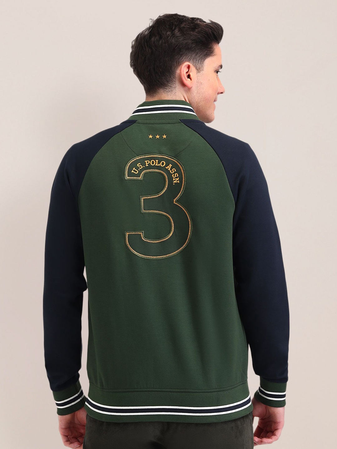 

U.S. Polo Assn. Men Colourblocked Long Sleeves Mock Collar Sweatshirt, Olive