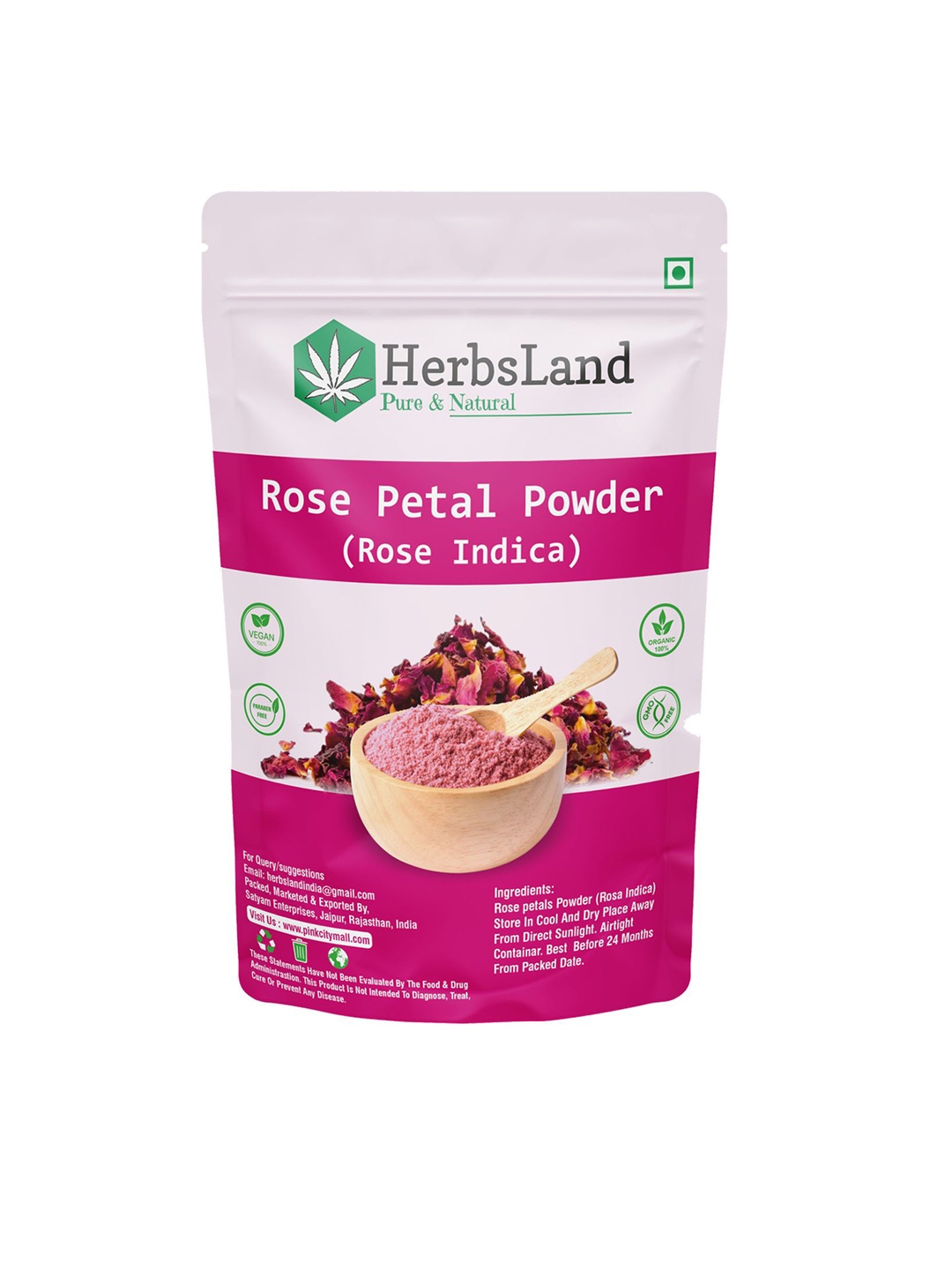 

HerbsLand Rose Petal Powder Natural Face Mask & Exfoliator - 100 g, Pink