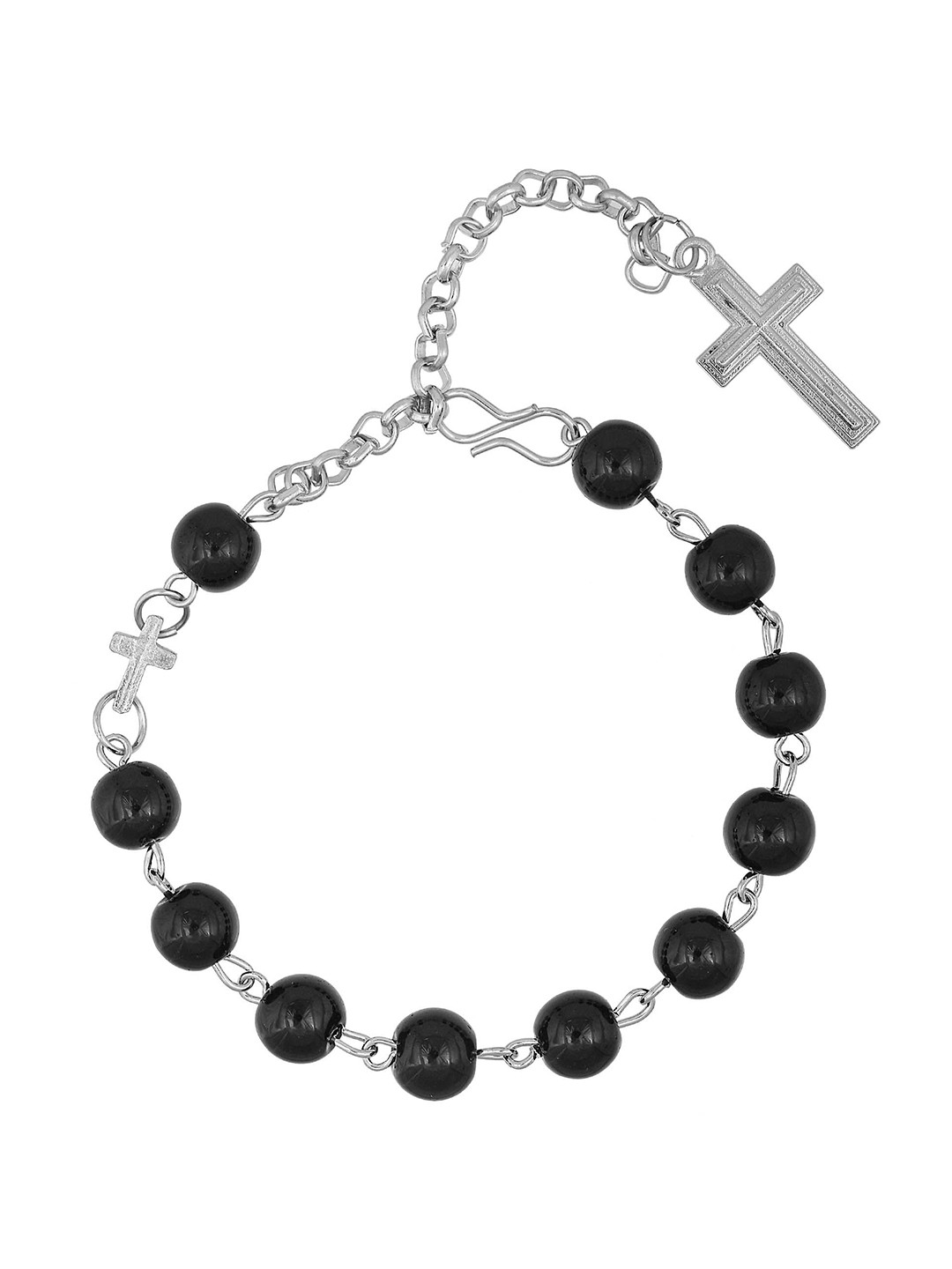 

MEMOIR Unisex Silver-Plated Stainless Steel Beaded Cross Christian Link Bracelet