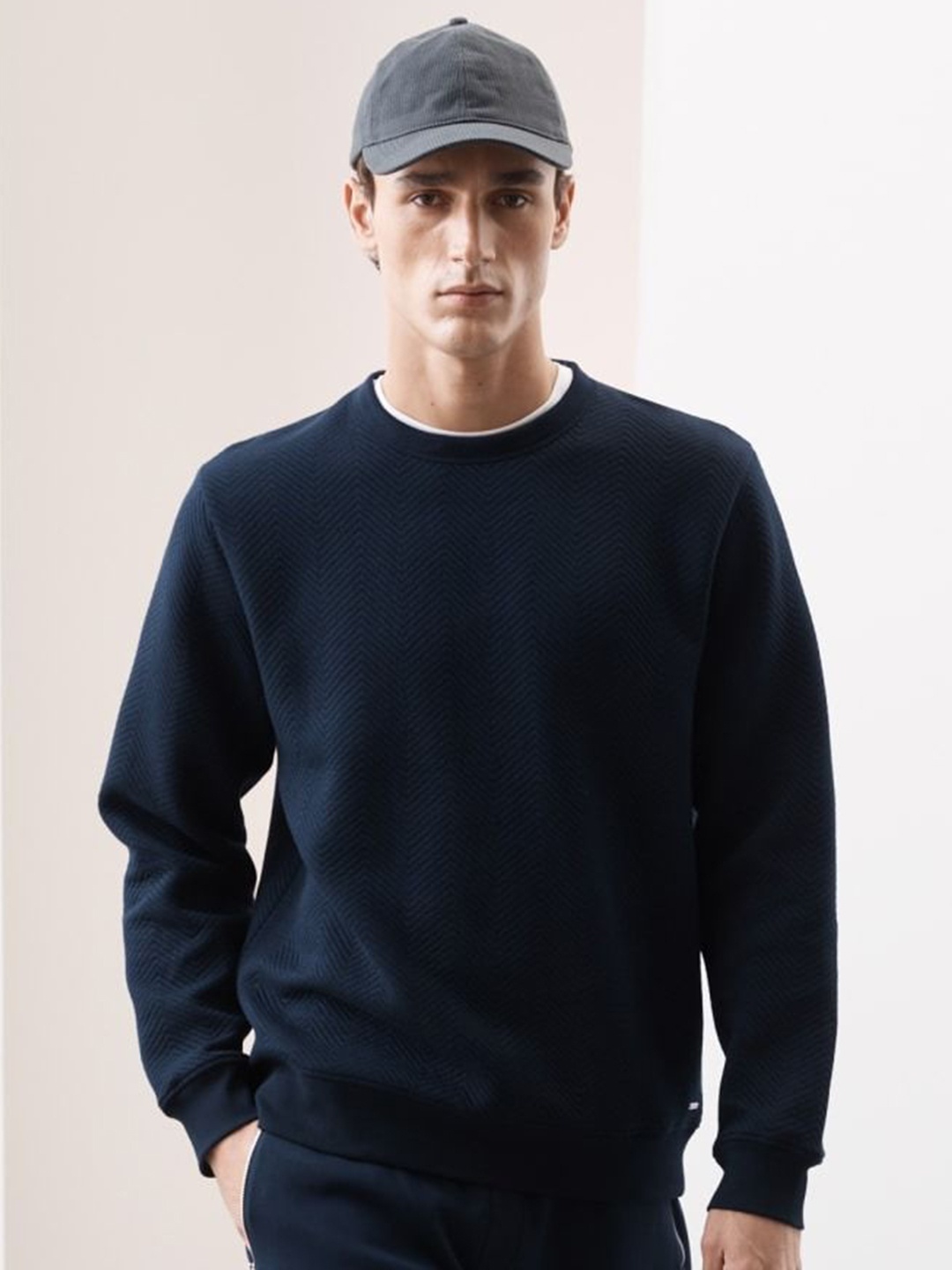 

Marks & Spencer Men Self Design Pullover Sweatshirt, Navy blue