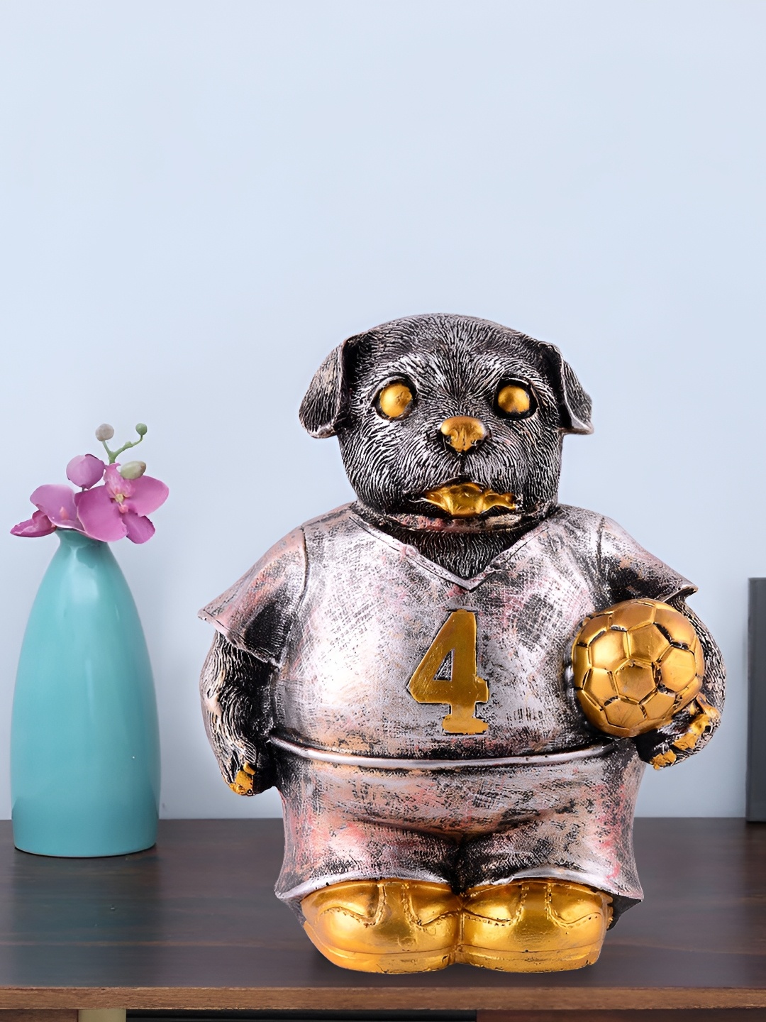 

Zart Black Dog Figurine with Football Showpiece