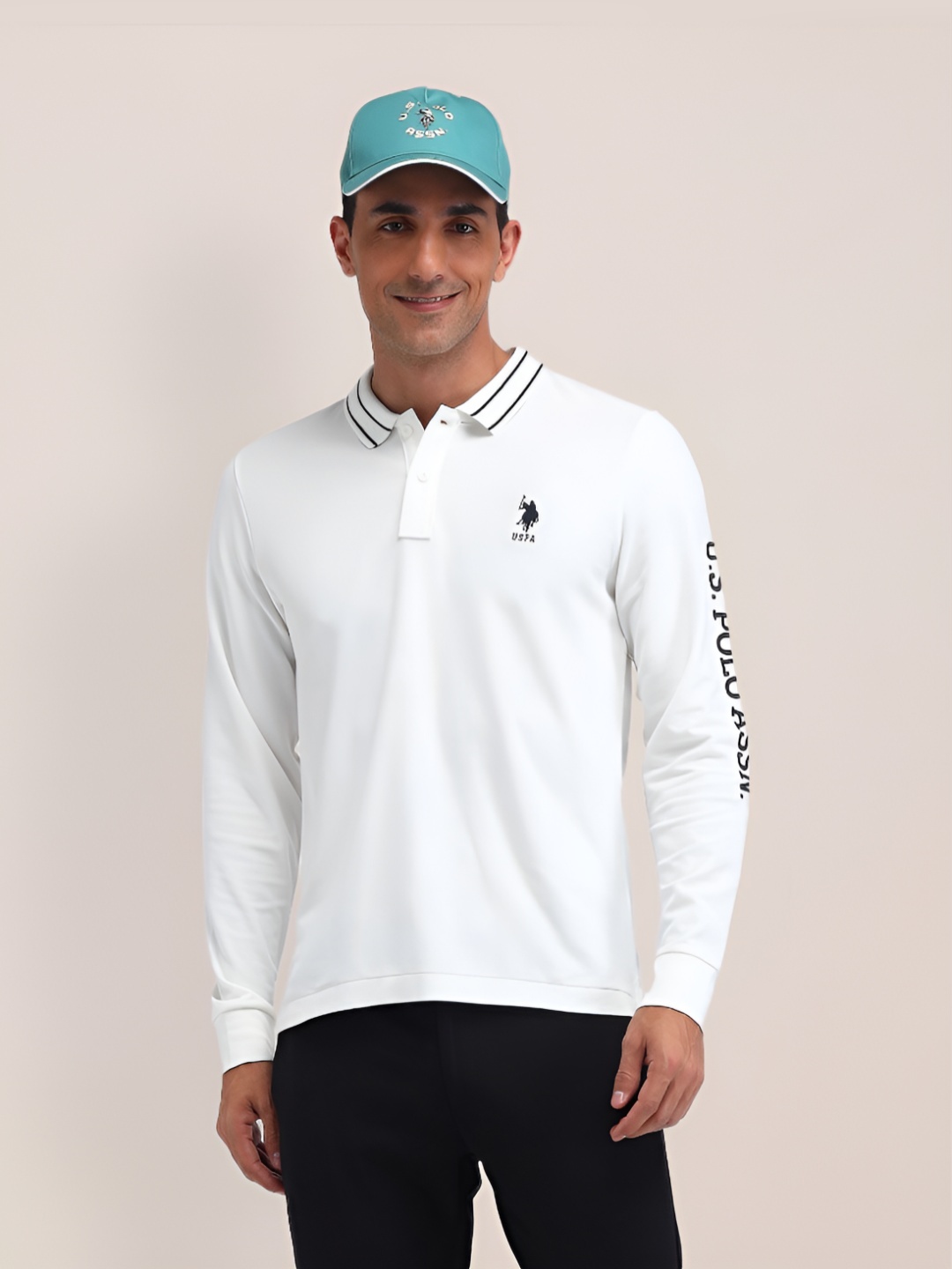 

U.S. Polo Assn. Men Solid Polo Collar Cotton Slim Fit T-shirt, Off white