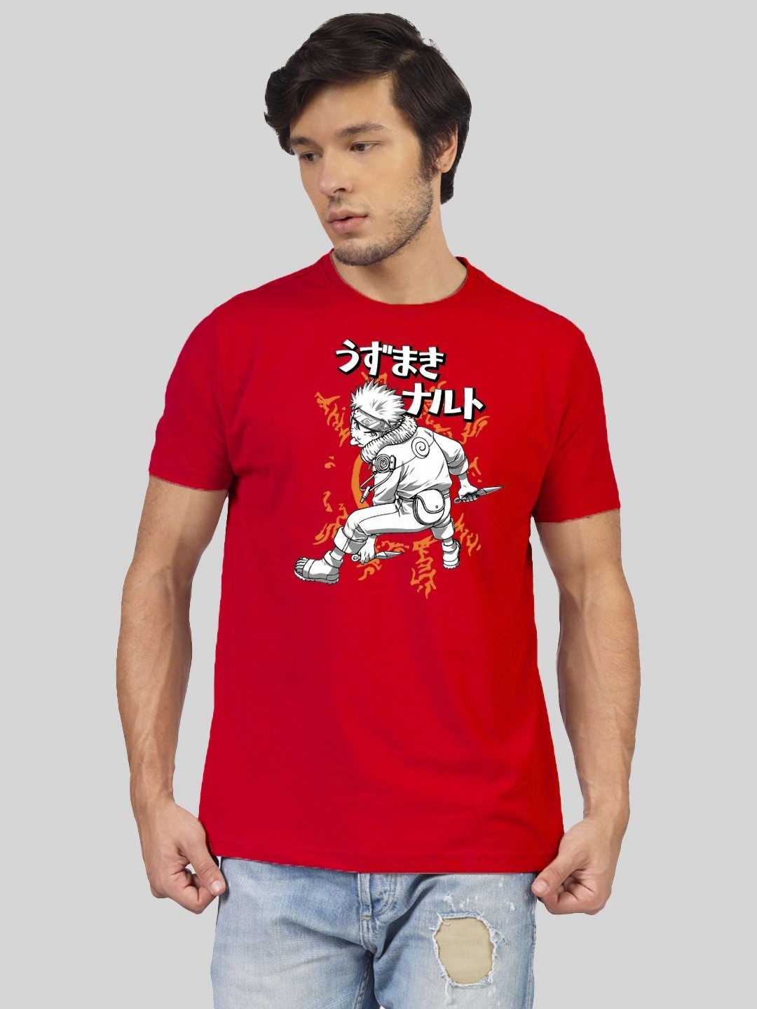 

Greylongg Men Graphic Printed Round Neck Cotton T-shirt, Red