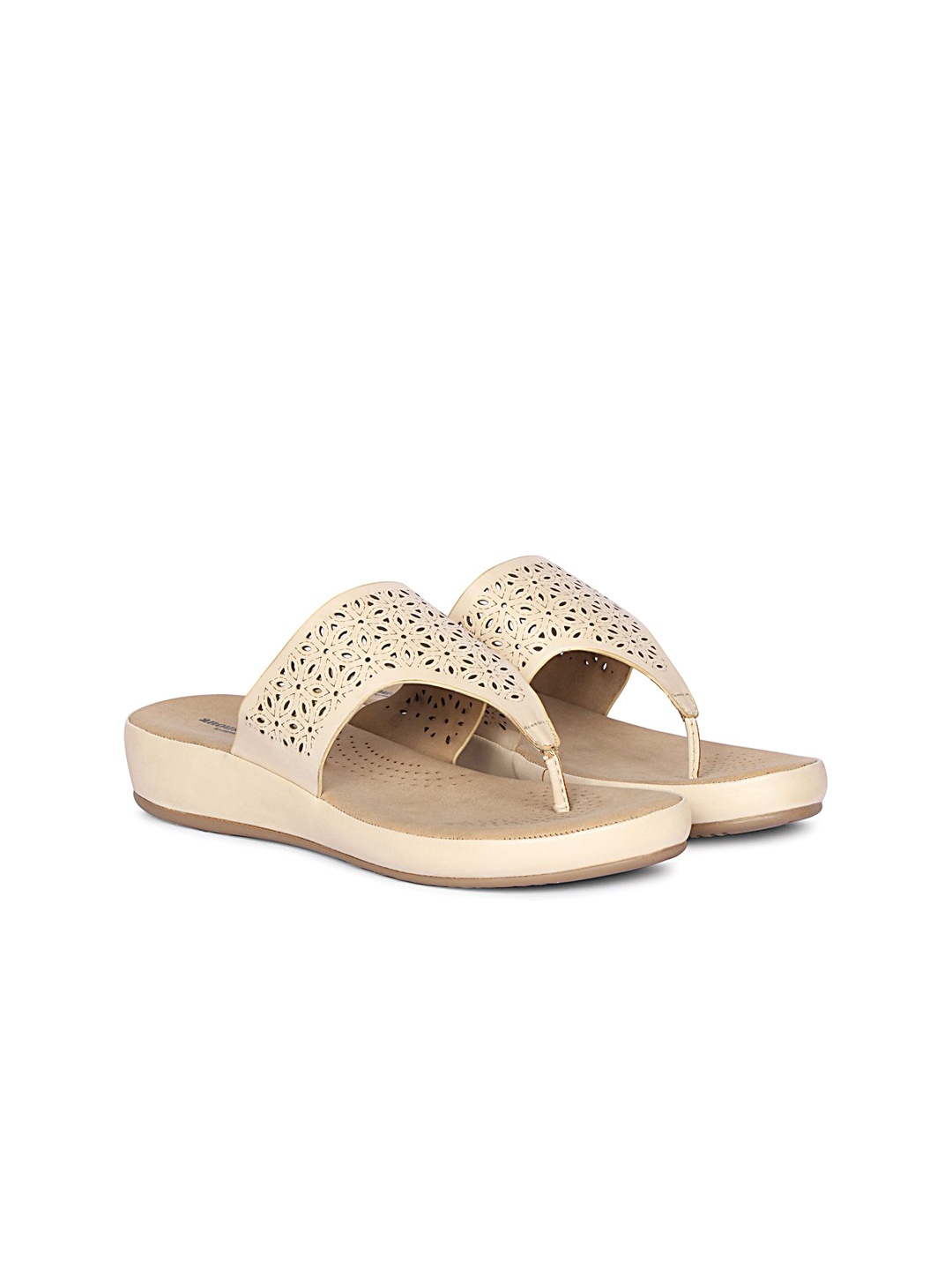 

Anouk Women Synthetic T-Strap Flats with Laser Cuts, Cream