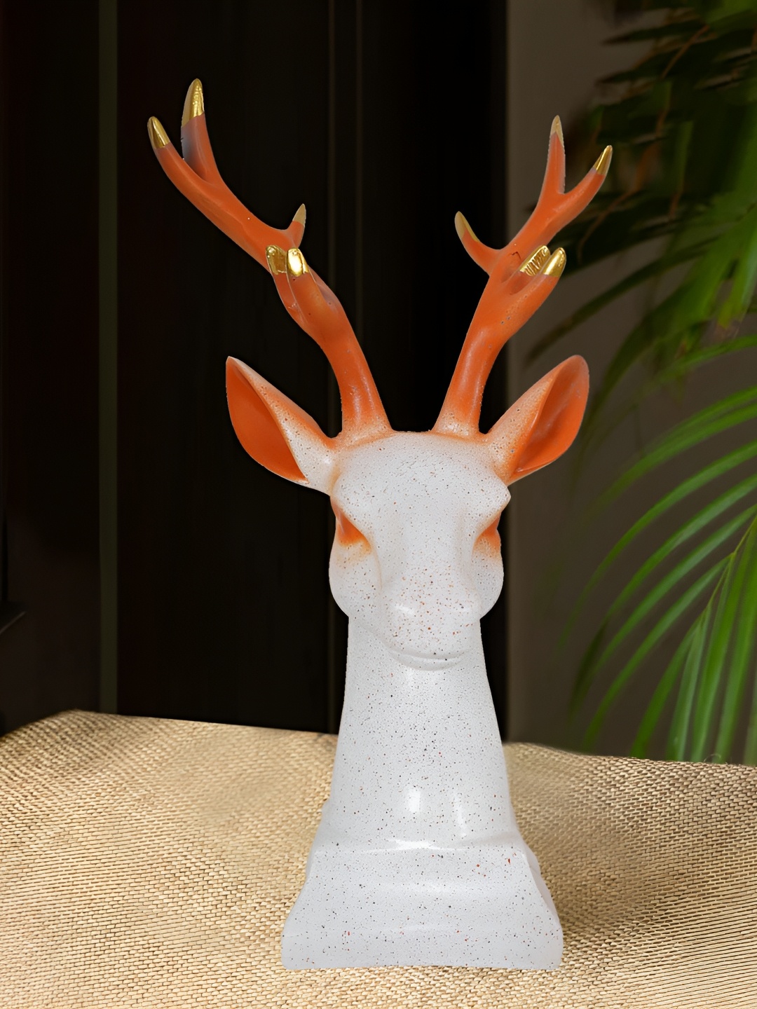 

Zart White & Orange Deer Statue for Home Decor Showpiece