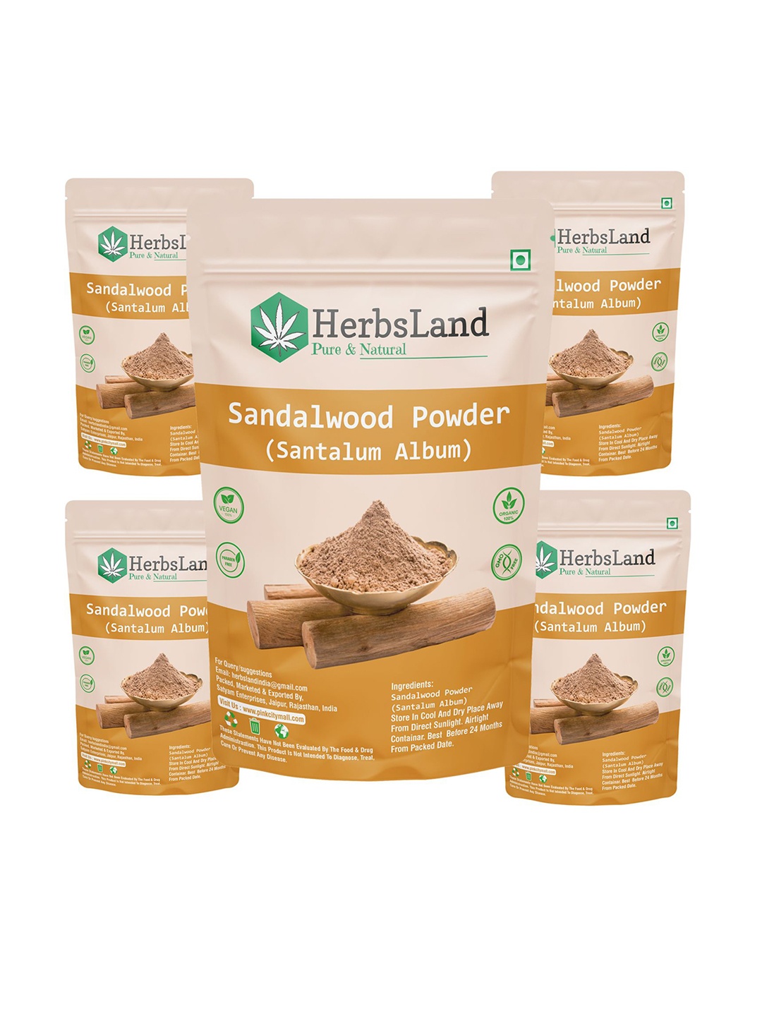 

HerbsLand Set Of 5 Sandalwood Peel Powder For Skin Purification- 50g Each, Brown