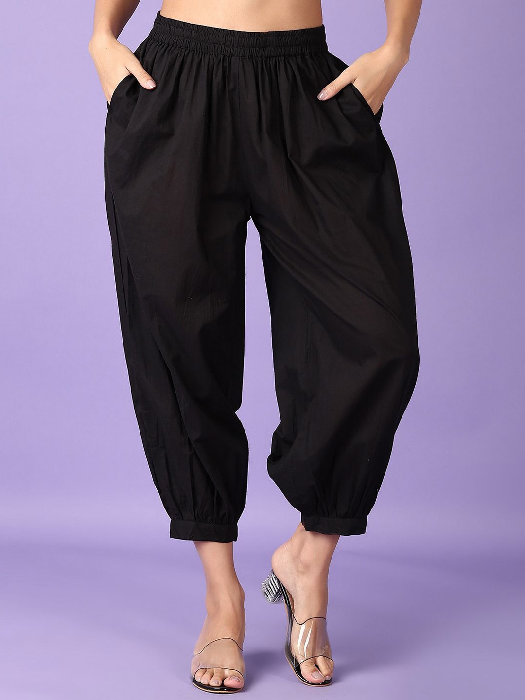 

V-Mart Women Loose Fit Cotton Harem Pants, Black