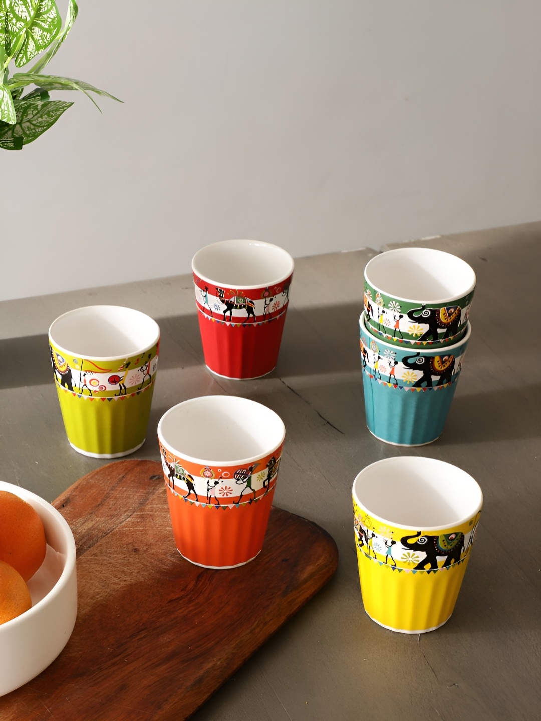 

The Decor Mantra Yellow 6 Pieces Floral Printed Dishwasher Safe Ceramic Matte Cups