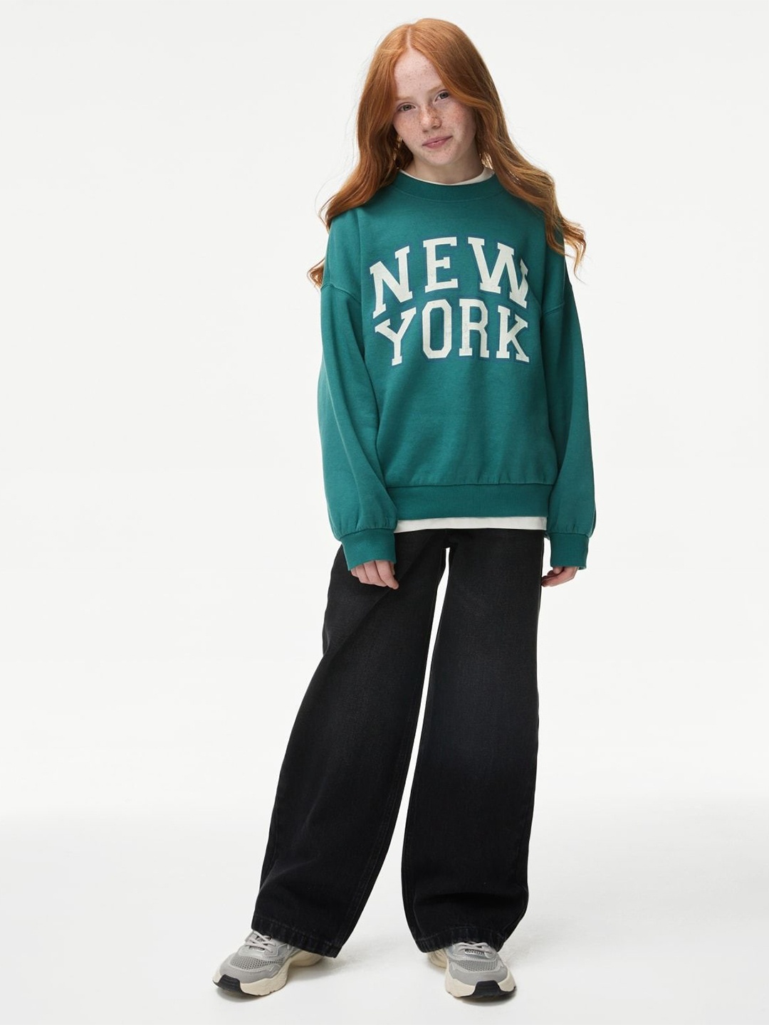 

Marks & Spencer Girls Alphanumeric Printed Pullover Sweatshirt, Green