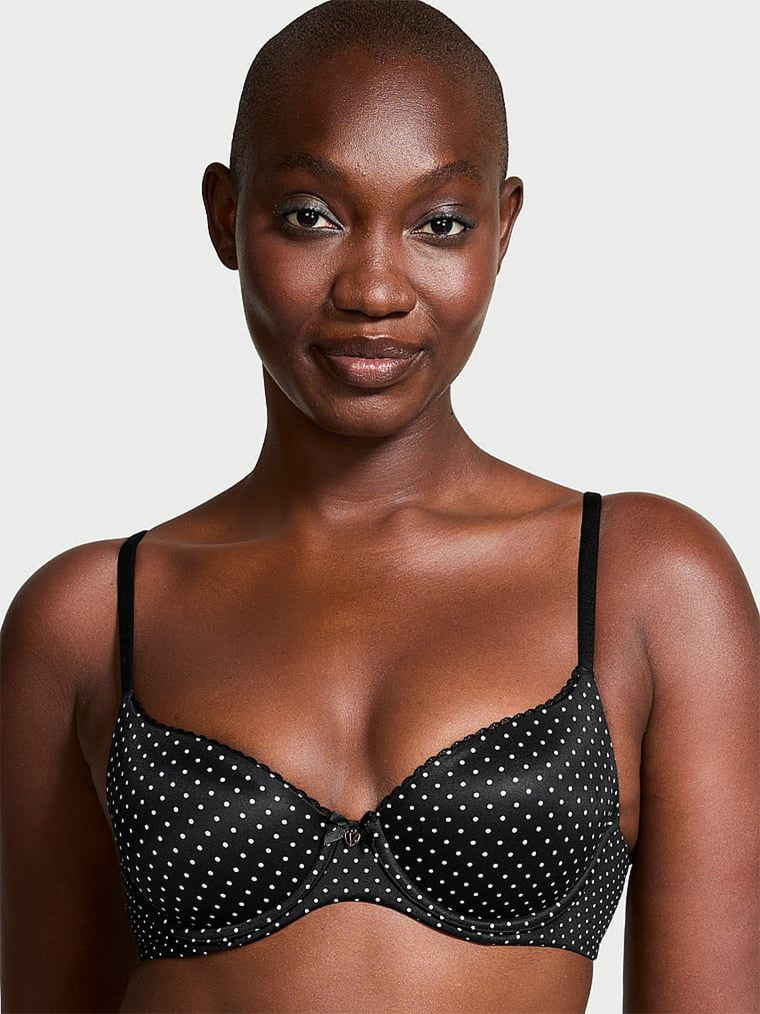 

Victoria's Secret Polka Dots Medium Coverage Underwired Lightly Padded Plunge Bra, Black
