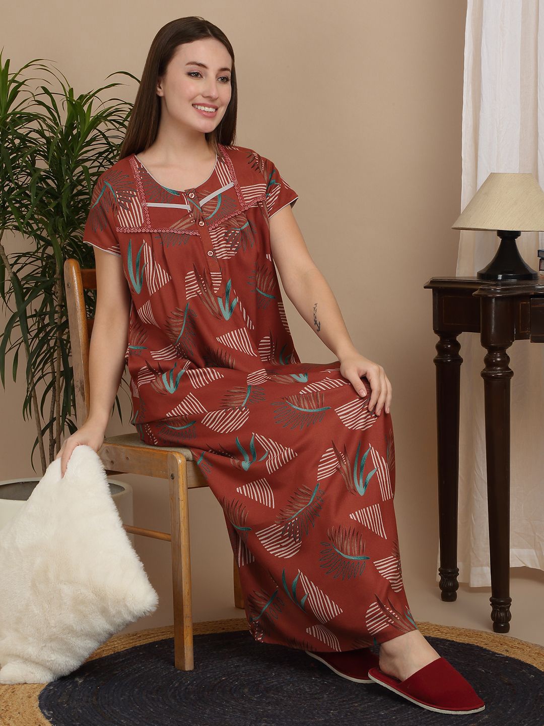 

Sweet Dreams Printed Pure Cotton Maxi Nightdress, Brown