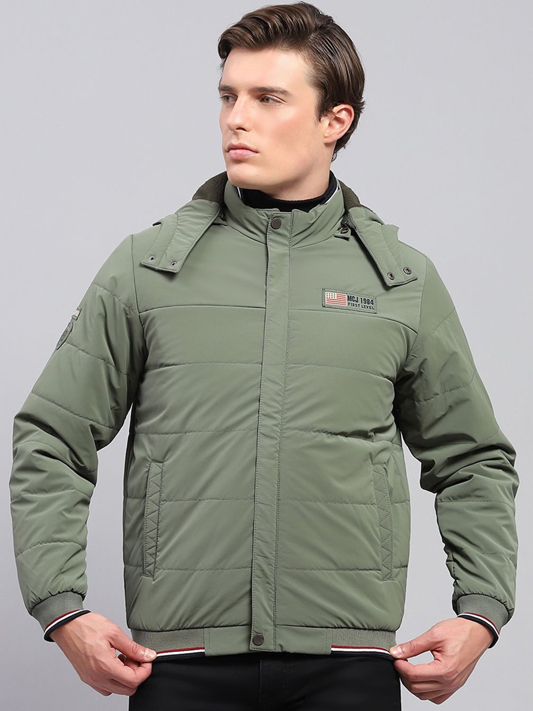 

Monte Carlo Men Hooded Solid Casual Padded Jacket, Olive