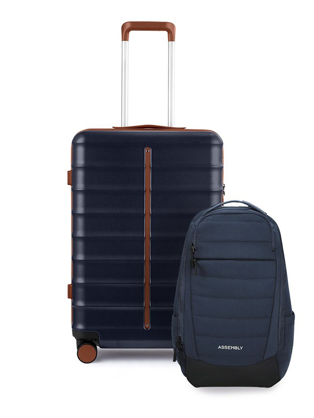 

Assembly Colourblocked Hard Sided Trolley Suitcase With Laptop Bag, Navy blue