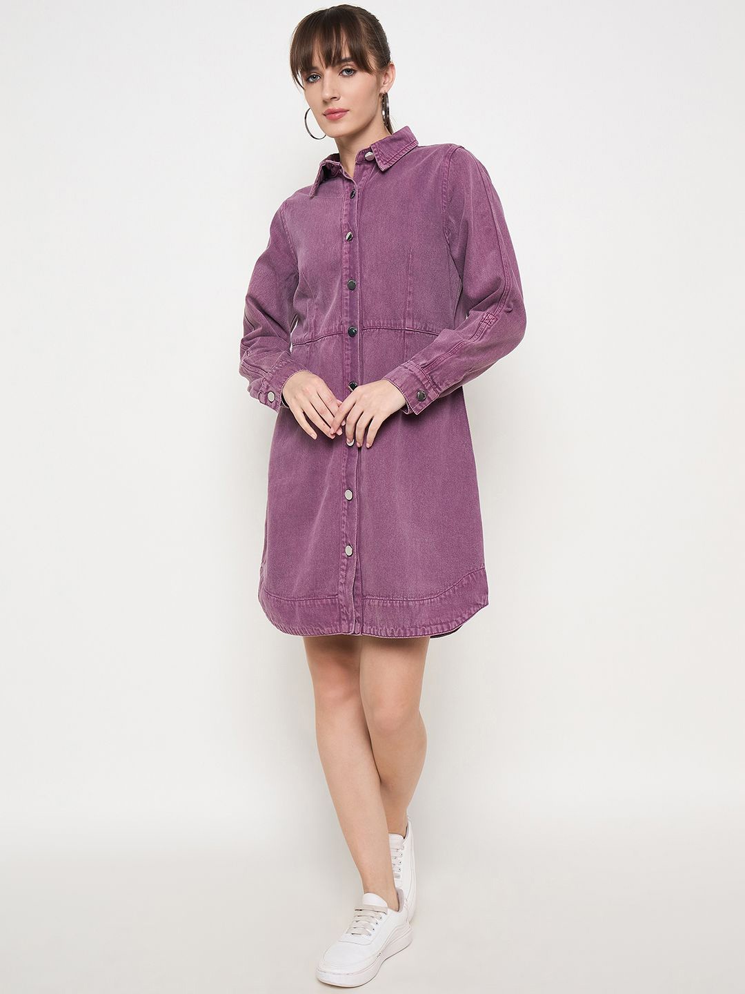 

Madame Women Denim Shirt Dress, Purple