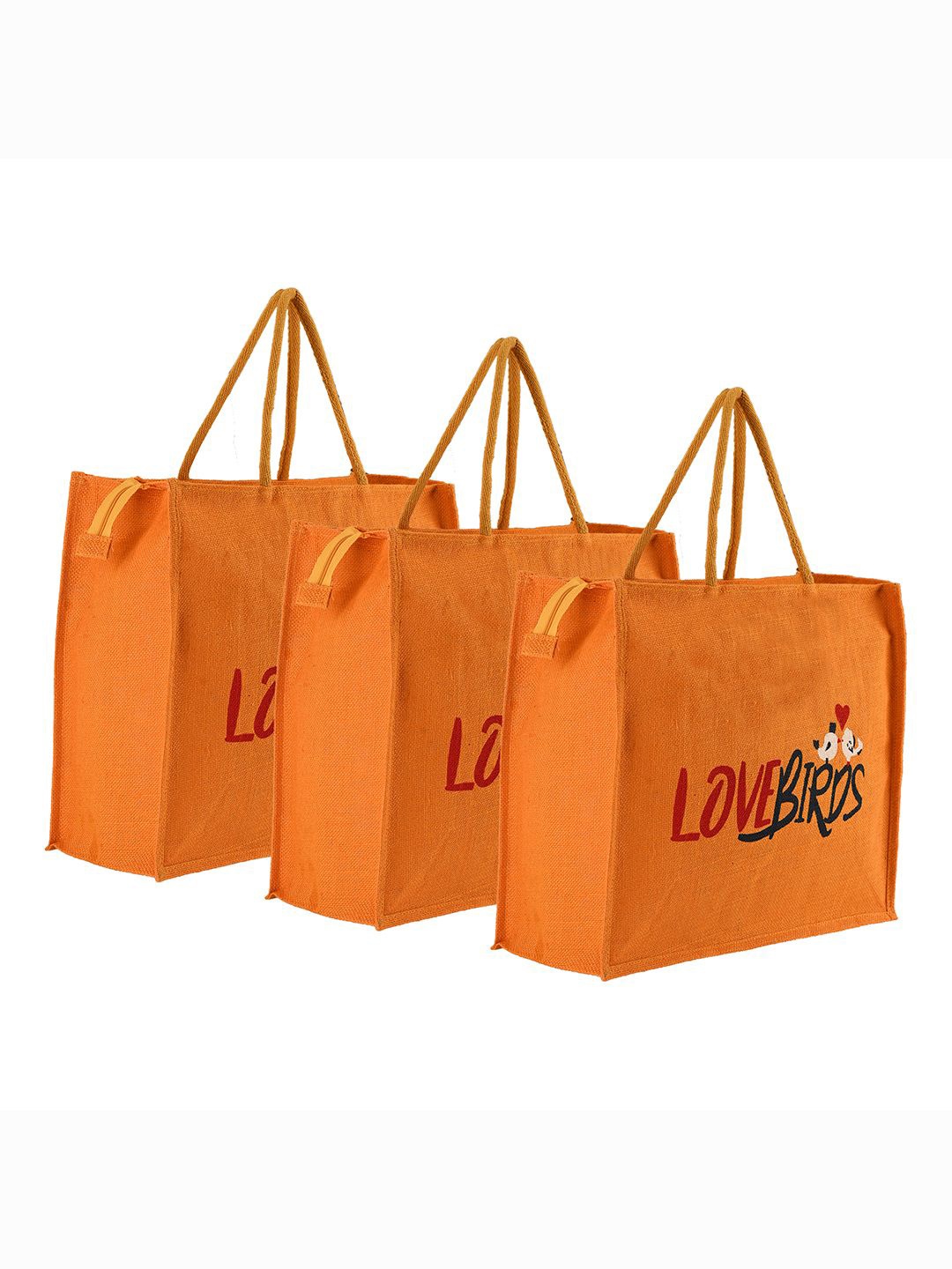 

Kuber Industries 3 Pieces Printed Shopper Tote Bag with Cut Work, Orange