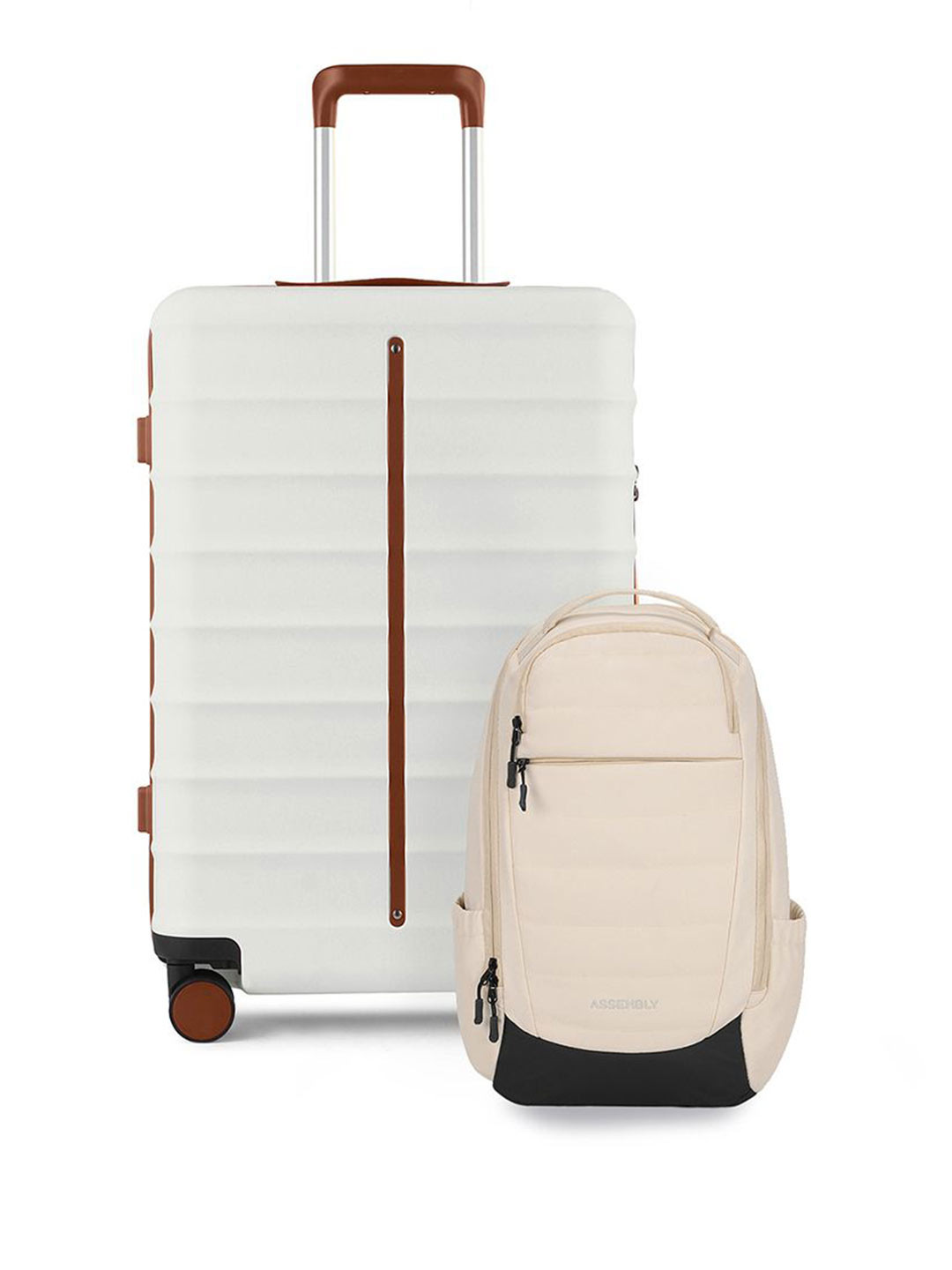

Assembly Colourblocked Hard Sided Trolley Suitcase With Laptop Bag, White